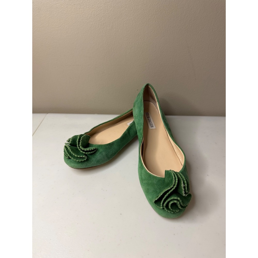 Kelsi Dagger Inna Green Suede Ruffle Flower Ballet Flats Women's Size 6